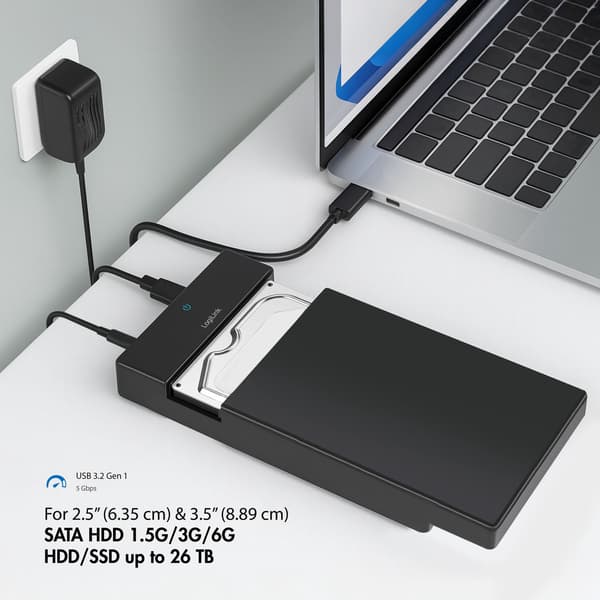 USB-C SATA HDD/SSD-kabinet, 2,5"/3,5", værktøjsfri, sort