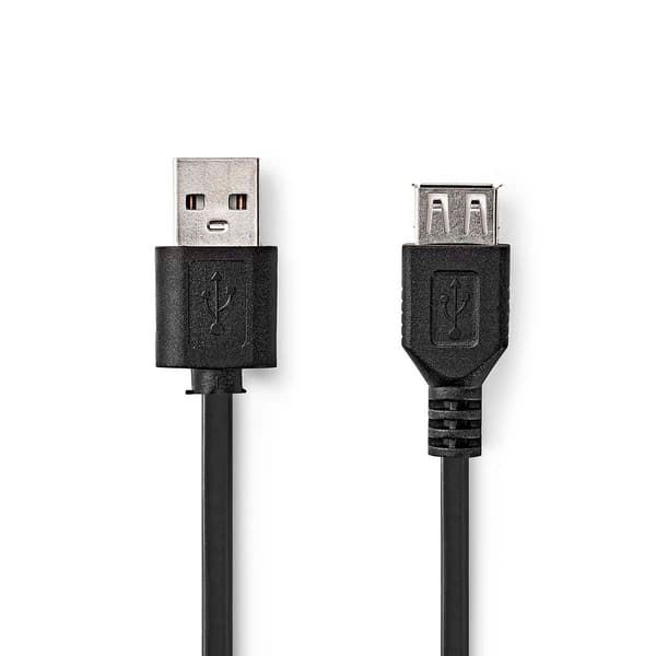 USB-kabel | USB 2.0 | USB-A Han | USB-A Hun | 480 Mbps | Nikkelplateret | 3.00 m | Runde | PVC | Sort | Box
