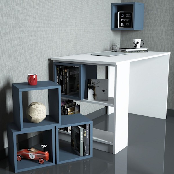 Study Desk Box - Hvid, Blå