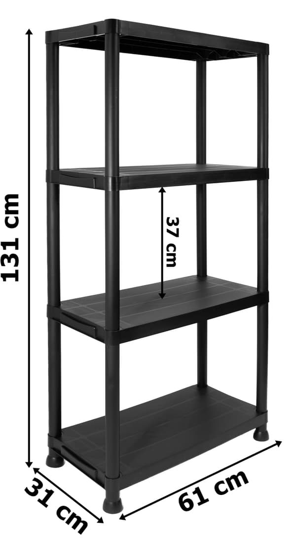 Plastikreol, 4 niveauer, sort, 100 kg kapacitet