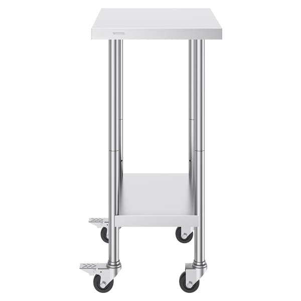 Arbejdsbord i rustfrit stål 24 x 18 tommer, hjul, justerbart i 3 niveauer