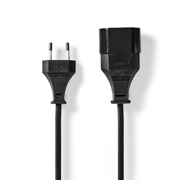 Sähköjohto | Euro Uros | Euro Nainen | Suora | Suora | Niklattu | 5.00 m | Pyöreä | PVC | Musta | Label