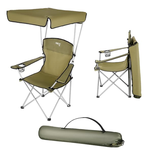Campingstol med solskydd, grön