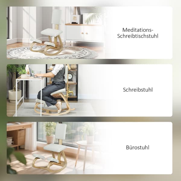 Ergonomisk knäböjd stol, björkträram, krämvit