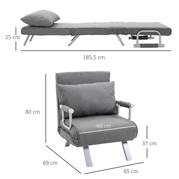 Cabriolet Hvilestol med Sengefunktion, Grå, 65x69x80 cm