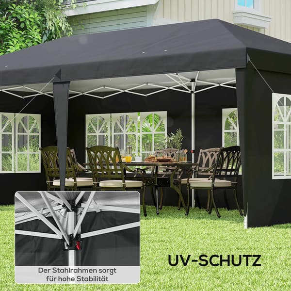 Pop-up vandtæt pavillon 3x6m med UV-beskyttelse, sort