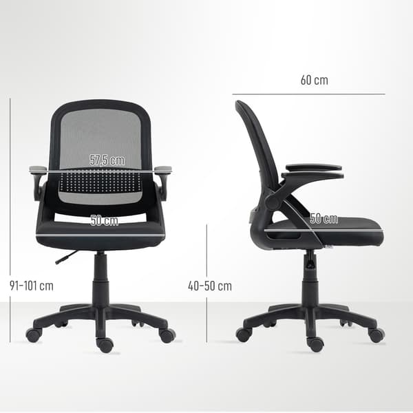 Ergonomisk kontorstol i net med foldbare armlæn, sort