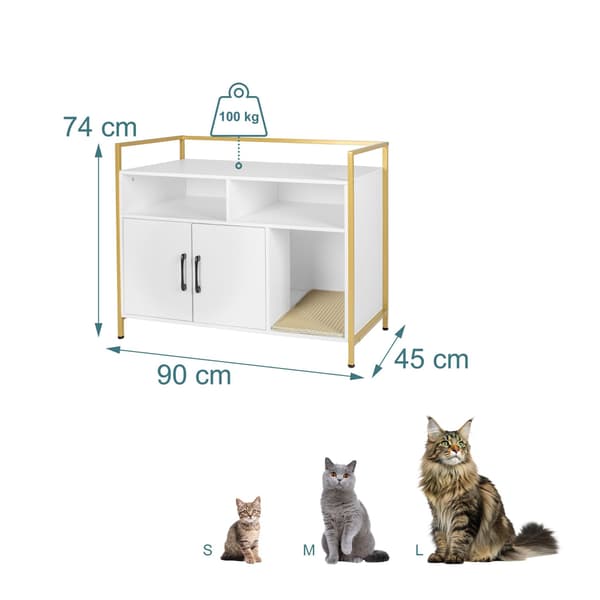Kattsandskåp med förvaring och kattmatta