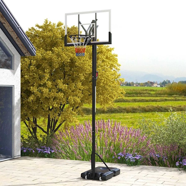 Basketkorg höjdjusterbar 295-365 cm med stativ och hjul, basketsystem för utomhusbruk, robust stål