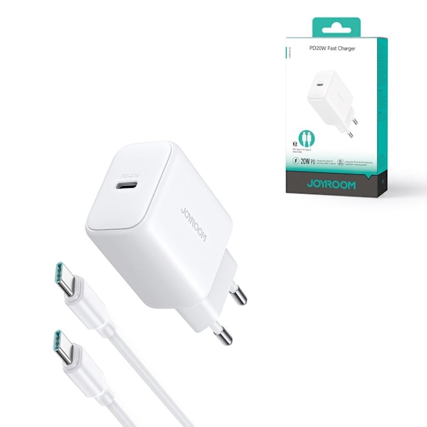 Joyroom PD 20W USB-C hurtigoplader med 60W USB-C til USB-C kabel, 1m - Hvid