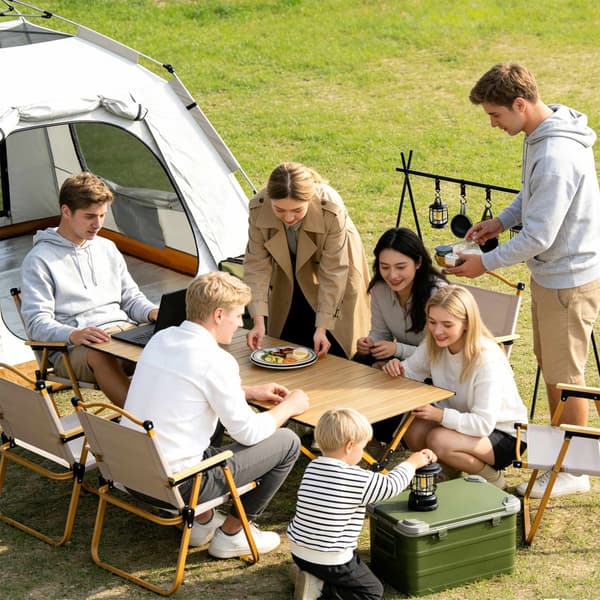 Höjdjusterbart hopfällbart campingbord, stål, väderbeständigt