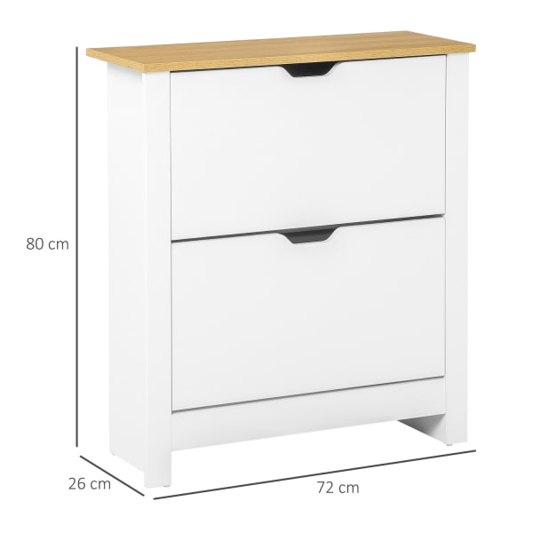 Kenkäkaappi, Tilaa Säästävä Kenkäkippi, Jossa 2 Läppää 12 Kenkäparille, Kenkäteline Eteiseen, Valkoinen + Luonnollinen