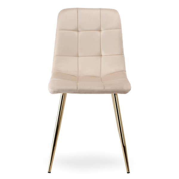 Sammetsmatstol, beige med guldfärgade ben