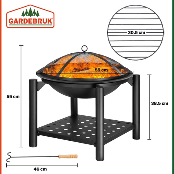 Eldstad i stål med vedförvaring och gnistskydd, 55 cm