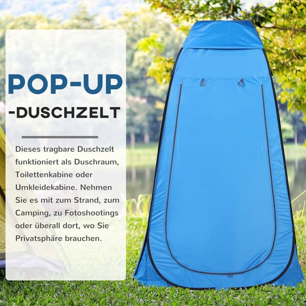 Pop-up campingtält med dusch, himmelsblått, 120x120x190 cm