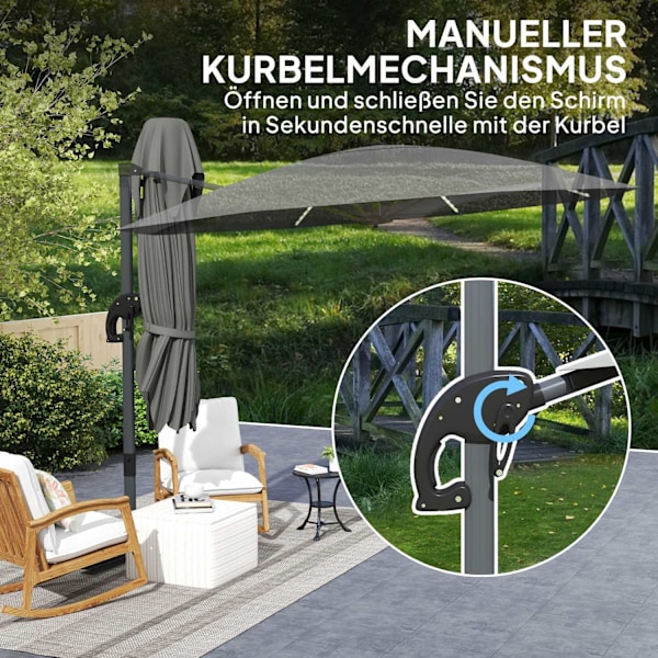 Aluminium Parasoll LED Solar Diameter 300 cm Höjdjusterbar Parasoll med Vevstativ UV50+ Vattenavvisande 360° Roterbart Market Paraply Tiltbart Trädgår