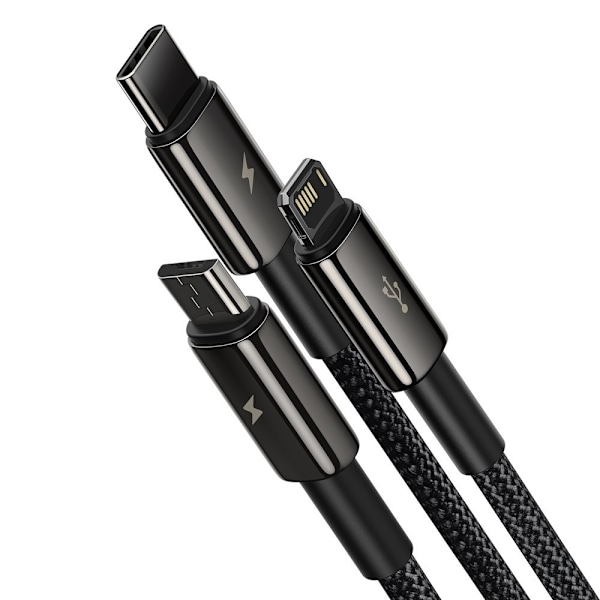 3i1 USB kabel USB-C Iphone Lightning microUSB 3,5 A 1,5 m sort