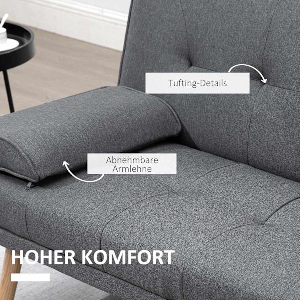Sovesofa 3-Personers Sovesofa Med Klapbord, Kopholder, Scandi Design, Mørkegrå, Op Til 250 Kg