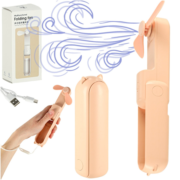 Mini handfläkt vikbar USB rosa