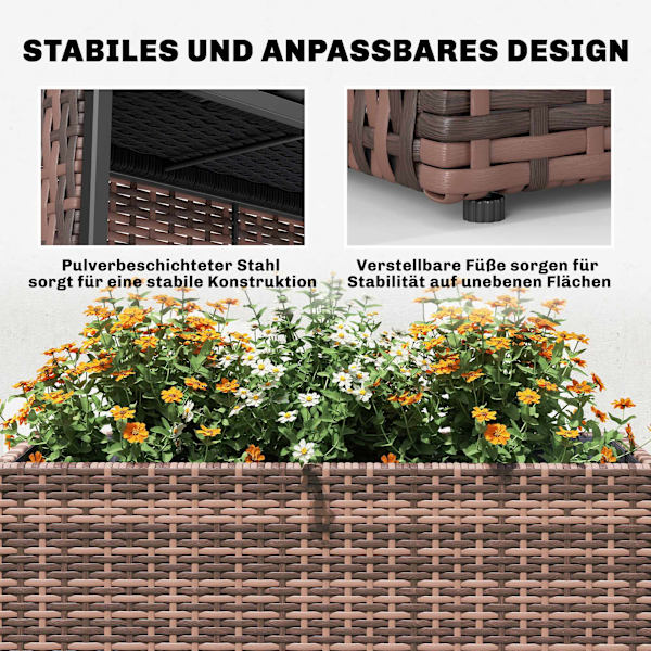 Justerbar planteringslåda i rotting med avtagbart foder, brun