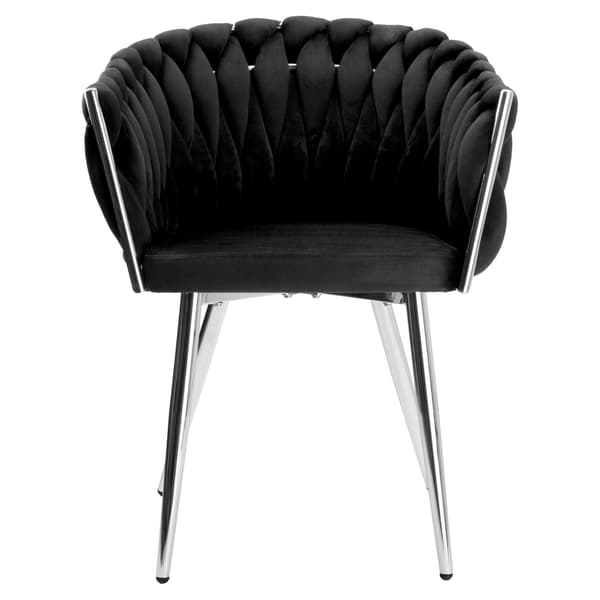 Spisestol i fløjl, flettet design, forkromede ben, sort