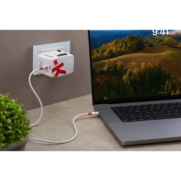 Verdens rejseoplader AC65PD World USB-A+USB-C PD 65W Jordet