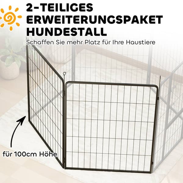 Sæt med 2 udtræk 2 hundehegn paneler til udendørs indhegninger, 80 x 100 cm stål hvalpehegn, til små til store hunde sort