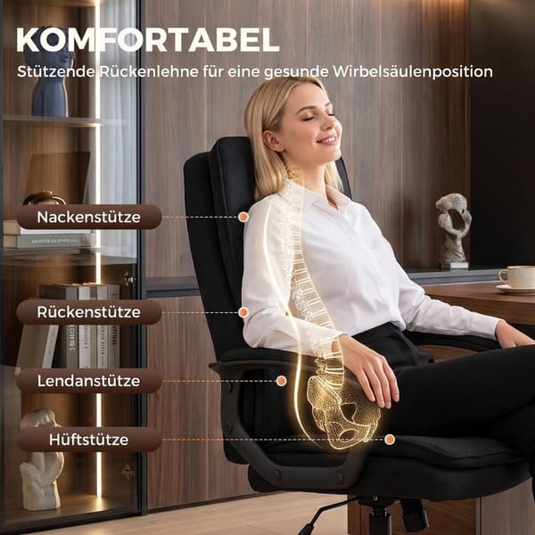 Ergonomisk kontorsstol, svart tyg, justerbar höjd, vadderad