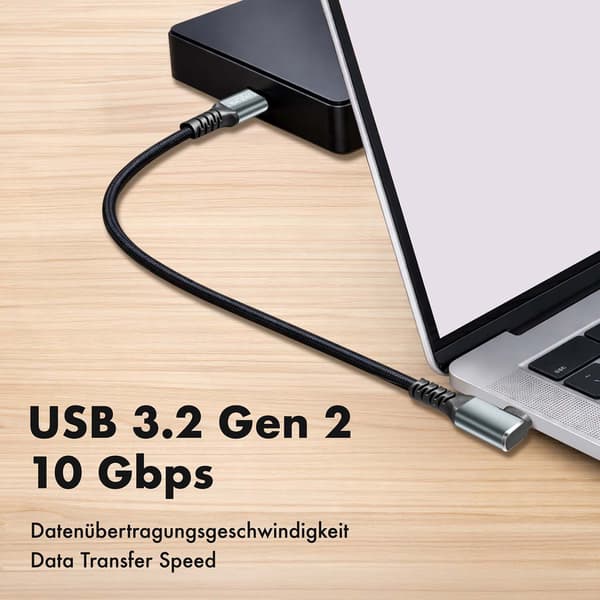 LogiLink USB-C til USB-C kabel 0,5 m, 90° vinklet, 100W PD, grå/sort, 4K 60Hz