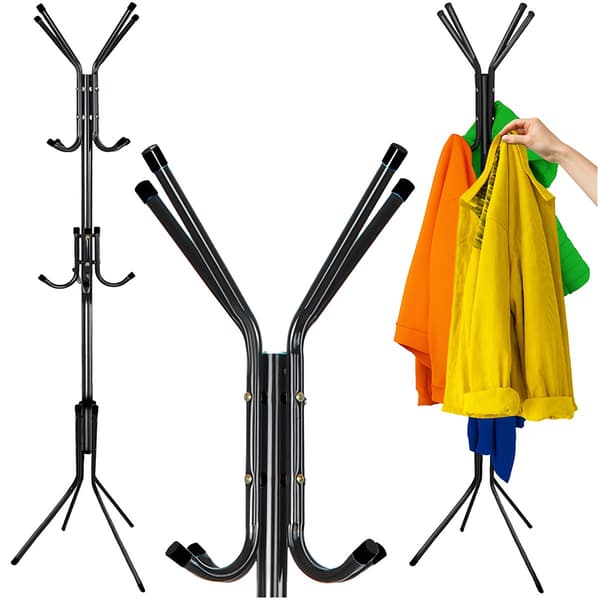 Stående tøjstativ, sort metal, 170 cm, 3 niveauer