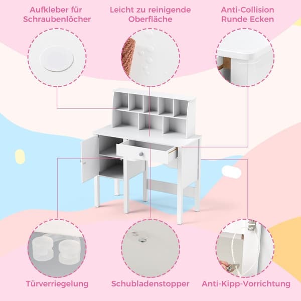 Barnskrivbord med stol, förvaring och säkerhetsfunktioner