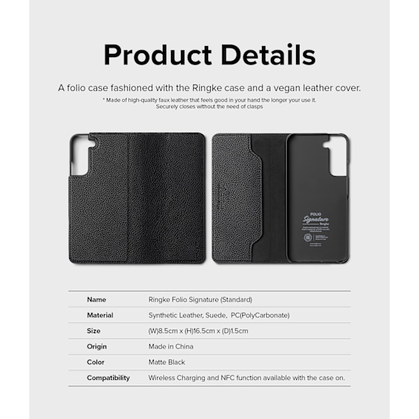 Nahkakotelo läpällä Galaxy S22+ Folio Signature mustalle