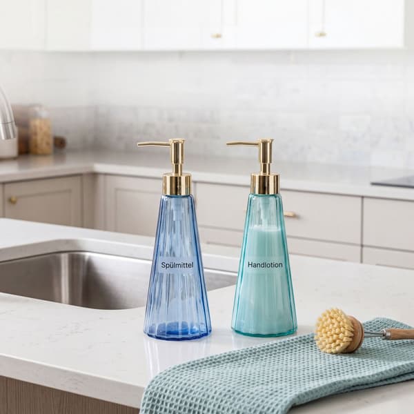 Glastvåldispensrar, set om 2, 320 ml, guldfärgade pumpar