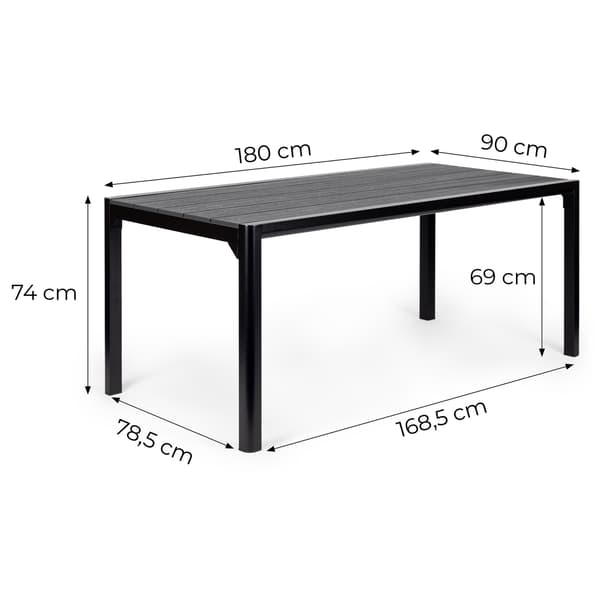 8-sits trädgårdsbord i polywood, 180×90 cm, grått