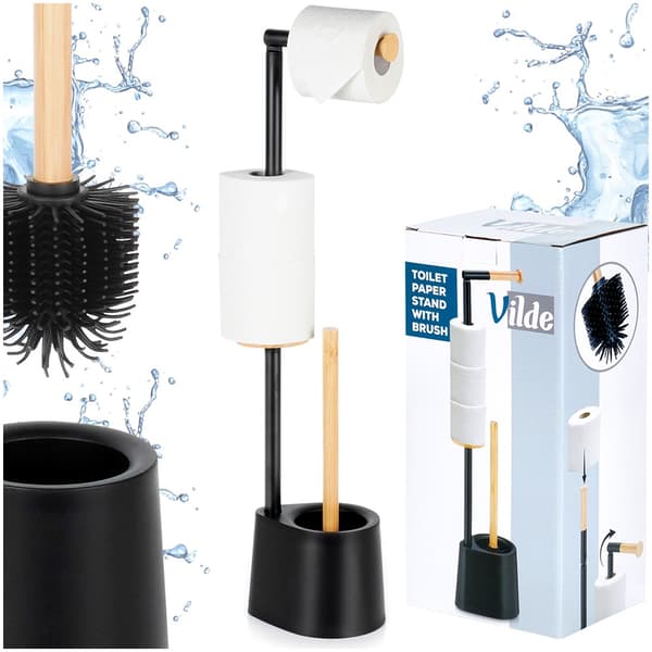 Toiletpapirholder med børste, sort, 66 cm