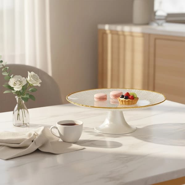 Glasfat, Vitt guld, 21 cm diameter