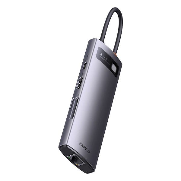 StarJoy HUB 8in1 USB-C 3xUSB HDMI RJ45 SD ja TF-kortinlukija PD harmaa