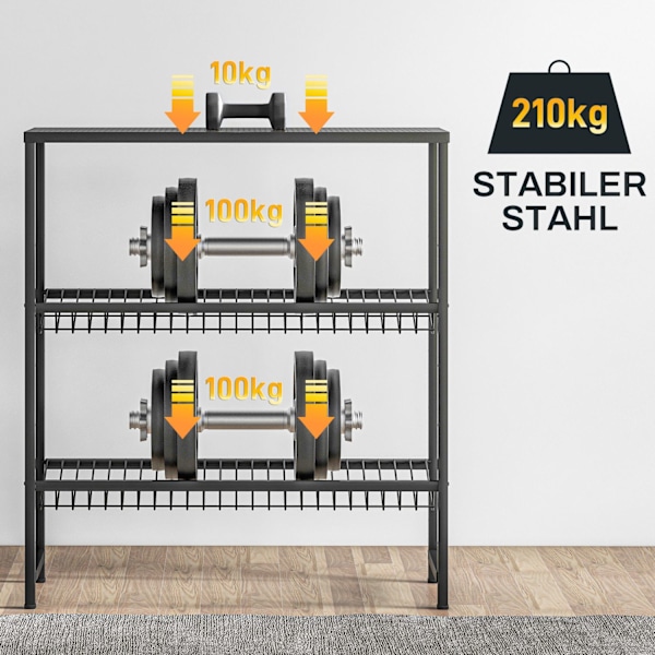 Fritstående drikkekassestativ til 6 kasser, justerbar hyldehøjde, 3 niveauer, skridsikker, 103 x 33 x 113,5 cm, sort stål