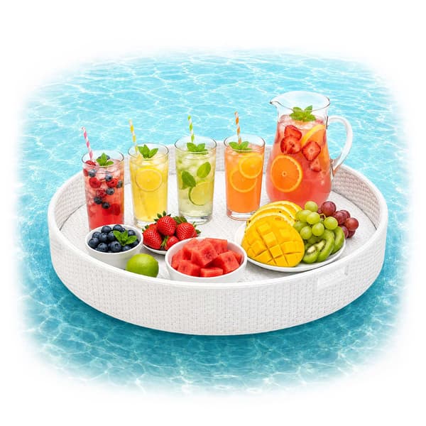 Flydende poolbakke, hvid, 80 cm, PE-rattan