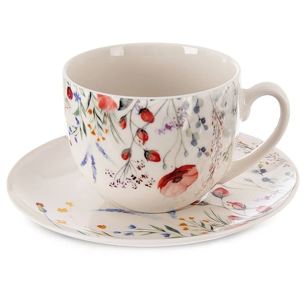 Kop med underkop, porcelæn, hvid, MAKI, 260 ml