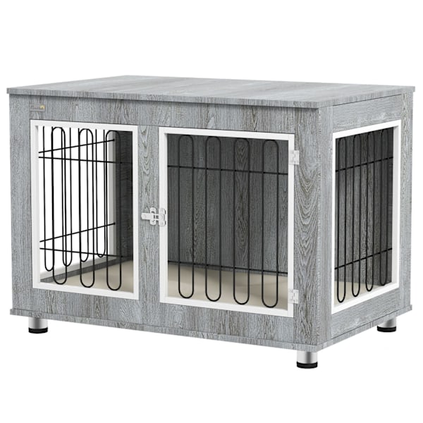 Hundebur, Hundehus, Med Pude, 2 Låse Til Mellemstore Hunde, Hundebur Med Dobbeltdøre, Hundehus, Grå, 90 X 58 X 65 Cm