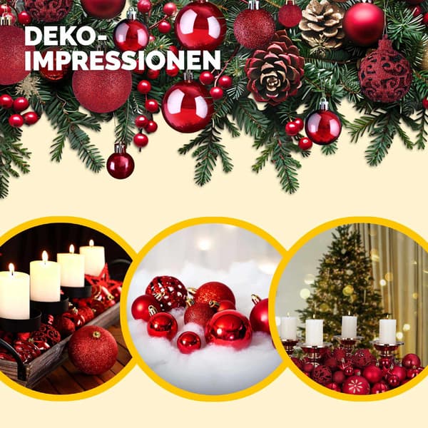 Röda julgranskulor, 100 delar, för inomhus-/utomhusbruk
