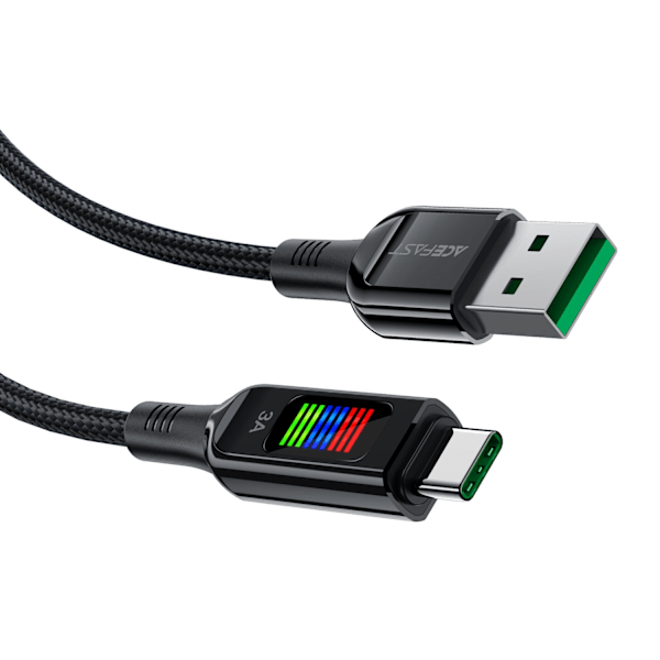 USB-A - USB-C kabel 60W med display 1,2m svart