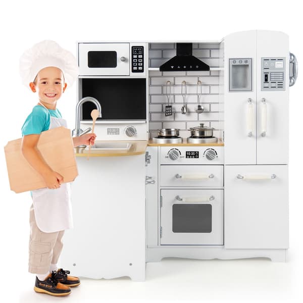 Træhjørnekøkkensæt, hvid, 5 tilbehør