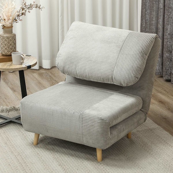 2-i-1 bäddsoffa, stolsäng, justerbar hopfällbar madrass, gästsäng i manchesterlook, för sovrum, vardagsrum, grå 82 x 89 x 83 cm