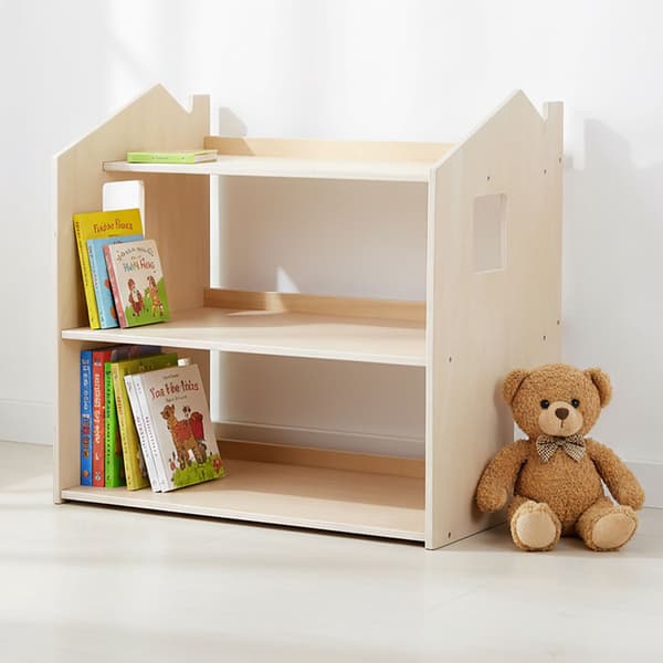 Montessori børnebogreol, husformet hylde, MDF