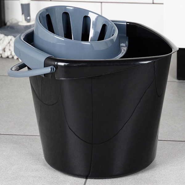 Moppespand med vrider, plast, sort, 10 l