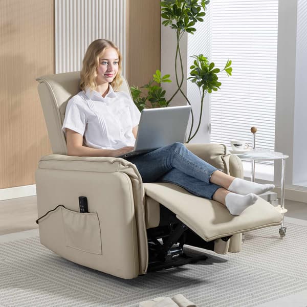 Elektrisk massagefåtölj, konstläder, fotstöd, beige