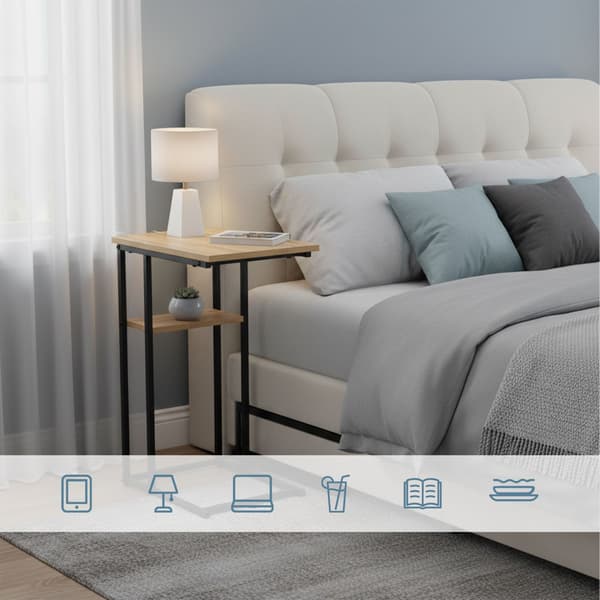 C-formet sidebord med 2 hylder til sofa og seng