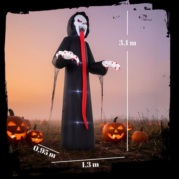 Uppblåsbart Halloween-skelett med LED-ljus, 310 cm